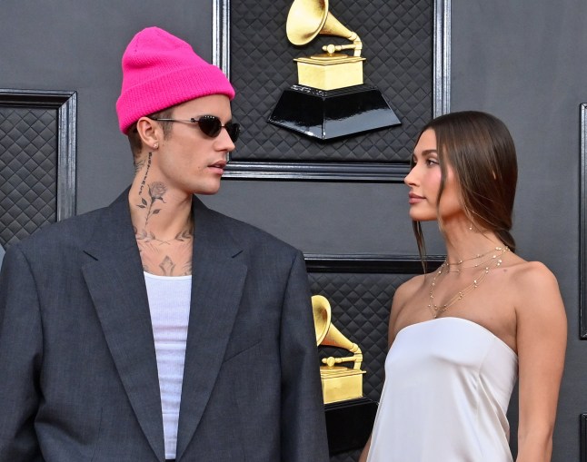 Mandatory Credit: Photo by Jim Ruymen/UPI/REX/Shutterstock (12880701f) Justin Bieber and Hailey Bieber arrive for the 64th annual Grammy Awards at the MGM Grand Garden Arena in Las Vegas, Nevada on Sunday, April 3, 2022. Grammy Awards 2022, Las Vegas, Nevada, United States - 03 Apr 2022