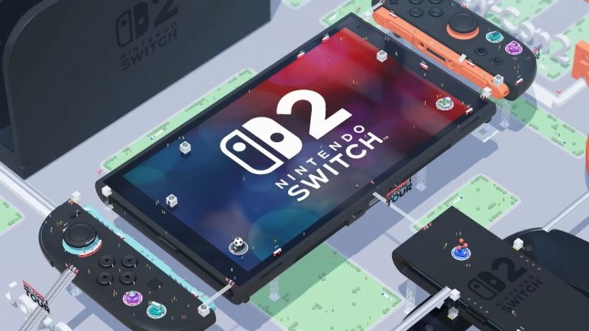 Nintendo Switch 2 console displayed with Joy-Cons detached in Nintendo Switch 2 Welcome Tour.