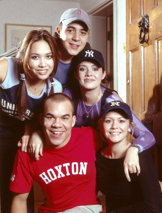 British reality TV pop group Hear'Say pose for a group portrait in London, February 2001. Clockwise from bottom left: Danny Foster, Myleene Klass, Noel Sullivan, Kym Marsh and Suzanne Shaw. (Photo by David Tonge/Getty Images)