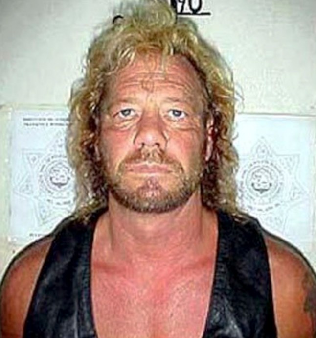 In this handout, Duane 'Dog' Chapman in a mug shot following his arrest in Puerto Vallarta, Mexico, June 2003. (Photo by Kypros/Getty Images)