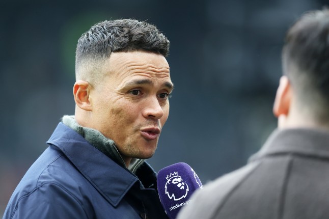 NEWCASTLE UPON TYNE, ENGLAND - NOVEMBER 02: Jermaine Jenas looks on as he is seen working for Stadium Astro prior to the Premier League match between Newcastle United FC and Arsenal FC at St James' Park on November 02, 2024 in Newcastle upon Tyne, England. (Photo by George Wood/Getty Images)