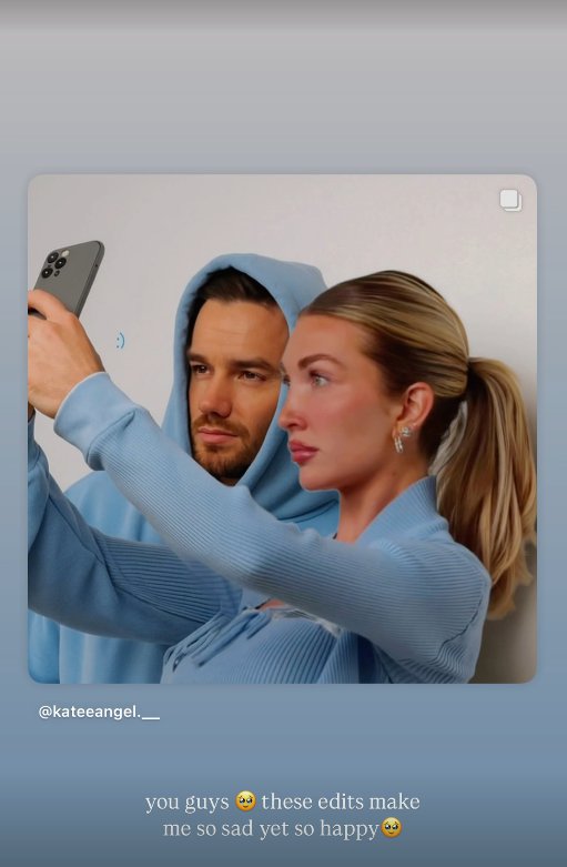 Grab of Katie Cassidy's Instagram story, featuring her with Liam Payne edited in
