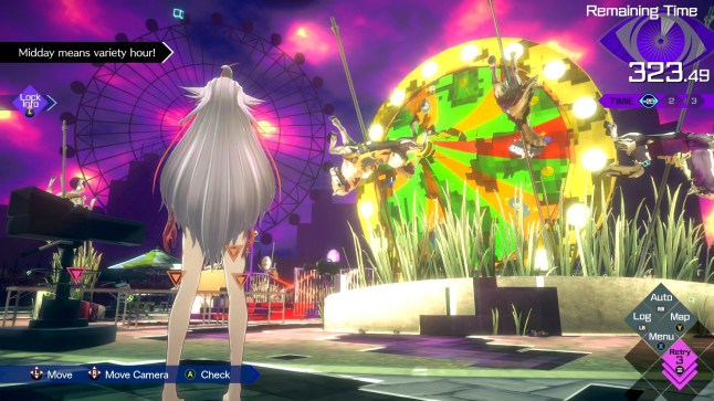 No Sleep for Kaname Date Somnium gameplay Aiba in surreal dream world looking at a giant dartboard