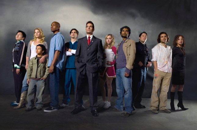 HEROES -- Season 1 -- Pictured: (l-r) Masi Oka as Hiro Nakamura, Ali Larter as Niki Sanders, Noah Gray-Cabey as Micah Sanders, Leonard Roberts as D.L Hawkins, Milo Ventimiglia as Peter Petrelli, Adrian Pasdar as Nathan Petrelli, Hayden Panettiere as Clair Bennet, Sendhil Ramamurthy as Mohinder Suresh, Greg Grunberg as Matt Parkman, Santiago Cabrera as Isaac Mendez, Tawny Cypress as Simone Deveaux (Photo by Mitch Haaseth/NBCU Photo Bank/NBCUniversal via Getty Images via Getty Images)