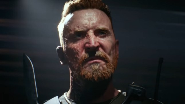 Battlefield 6 soldier with a scarred face grimacing