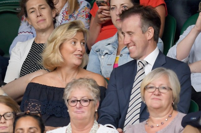 LONDON, ENGLAND - JULY 11: Anton du Beke (R) and his wife Hannah Summers (L) attend day eight of the Wimbledon Tennis Championships at the All England Lawn Tennis and Croquet Club on July 11, 2017 in London, United Kingdom. (Photo by Karwai Tang/WireImage)