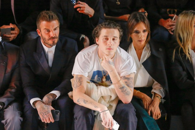 Mandatory Credit: Photo by J M HAEDRICH/SIPA/Shutterstock (10529842bn) David Beckham, Brooklyn Beckham and Victoria Beckham Dior show, Front Row, Autumn Winter 2020, Paris Fashion Week Men's, France - 17 Jan 2020