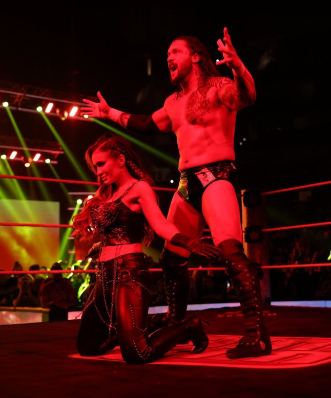 HOUSTON, TEXAS - JULY 21: Karrion Kross and Scarlette enter the arena during Monday Night RAW at Toyota Center on July 21, 2025 in Houston, Texas. (Photo by Bradlee Rutledge/ WWE via Getty Images)