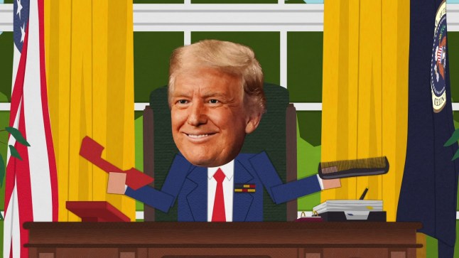 President Trump appears NAKED with a very small WILLY on a brand-new episode of controversial cartoon ???South Park?????? Trump is seen in bed with his boyfriend Satan in the episode called ???Sermon on the Mount.??? And later in the adult show, a look-a-like AI version strips off in the desert. The residents of ???South Park??? rise up after Trump starts cancelling their favourite shows. In one scene in a bedroom in the White House, we see Trump undress and cozy up in bed with Satan, insinuating that he wants to have sex. Satan turns him down, but Trump persists, ???Come on Satan, I???ve been working hard all day.??? Satan snaps back, ???You haven???t been working! You???ve been doing your stupid memes and just f**king around.??? Trump then claims, ???Come on Satan, you know you can???t resist this!??? Trump pulls down his blanket, revealing an extremely small penis. Satan then says, ???I can???t even see anything, it???s so small.??? Later, the couple fall out when Trump refuses to say whether he???s on ???The Epstein List.??? ***** TNI Press Ltd does not hold or assert any Copyright or License in the attached image. Any fees paid to TNI are for TNI???s services only. Such fee does not, nor is it intended to, convey to the user any Copyright or License in the image. By publishing this image, the user expressly agrees to indemnify TNI against any claims, demands, or causes of action arising from, or connected in any way, with the user's publication of the image.