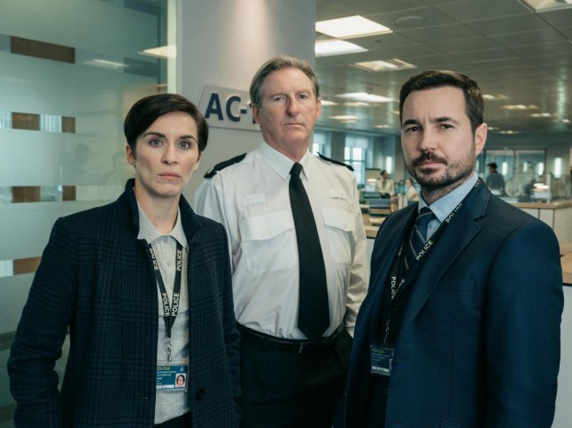 Line of Duty press pic Vicky McClure, Martin Compston and Adrian Dunbar in Line of Duty. Picture: Aiden Monaghan/World Productions/BBC
