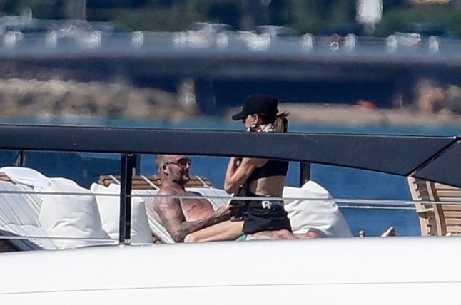 PREMIUM EXCLUSIVE: Victoria and David Beckham seen enjoying the sun during their vacation aboard their luxury yacht Seven in Saint Tropez. 29 Jul 2025 Pictured: David and Victoria Beckham. Photo credit: Spread Pictures/MEGA TheMegaAgency.com sales@mega.global