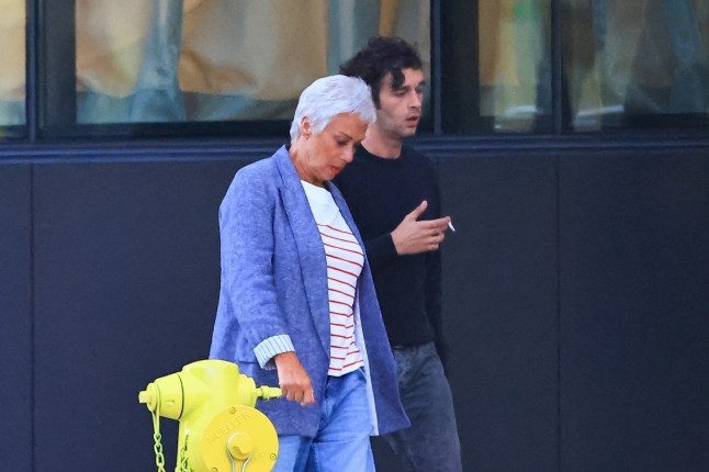 BGUK_3312137 - *PREMIUM-EXCLUSIVE* Los Angeles, CA MUST CALL FOR PRICING BEFORE USAGE - STRICTLY NOT AVAILABLE FOR ONLINE USAGE UNTIL 18:50 PM UK TIME ON 02/08/2025 - Matty Healy and his girlfriend, Gabriella Bechtel, were seen leaving a romantic dinner at Stella restaurant. Matty took some time to smoke a cigarette outside with his mother, sitting on the sidewalk, and his mother started crying. Recently, his mother said that she didn't want to be the mother-in-law of his ex-girlfriend, Taylor Swift Pictured: Matty Healy, Denise Welch BACKGRID UK 1 AUGUST 2025 BYLINE MUST READ: The Hollywood JR / BACKGRID UK: +44 208 344 2007 / uksales@backgrid.com USA: +1 310 798 9111 / usasales@backgrid.com *Pictures Containing Children Please Pixelate Face Prior To Publication*