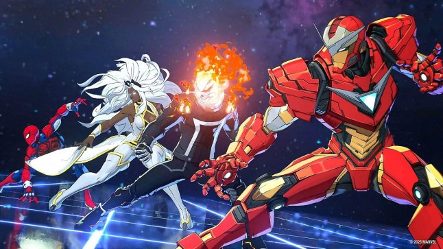 Marvel Tokon Iron Man Ghost Rider Storm and Spider-Man standing side by side